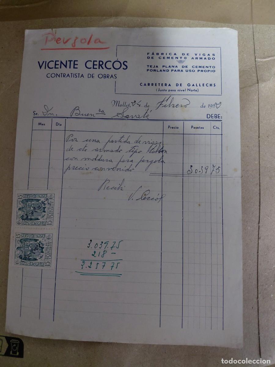Documentos antiguos: DOCUMENTO ANTIGUO - MOLLET 1952 - FACTURA OBRAS - Foto 1