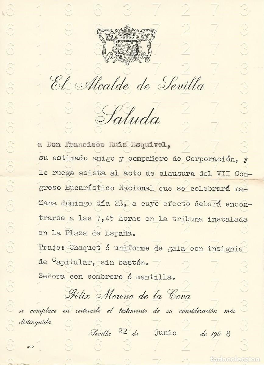 Documentos antiguos: ALCALDE SEVILLA A JEFE DE CORREOS 1968 J95 - Foto 1