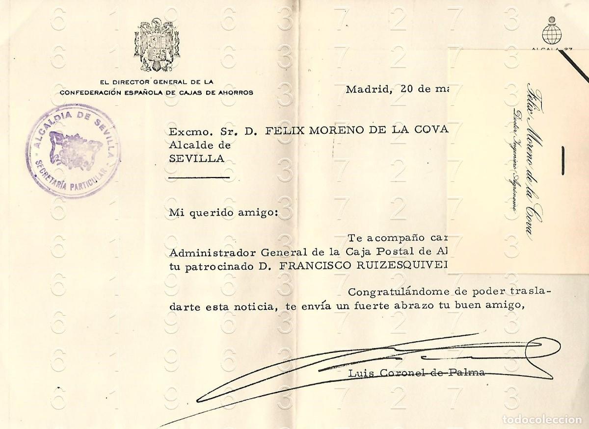 Documentos antiguos: LUIS CORONEL DE PALMA A ALCALDE DE SEVILLA 1968 J95 - Foto 1