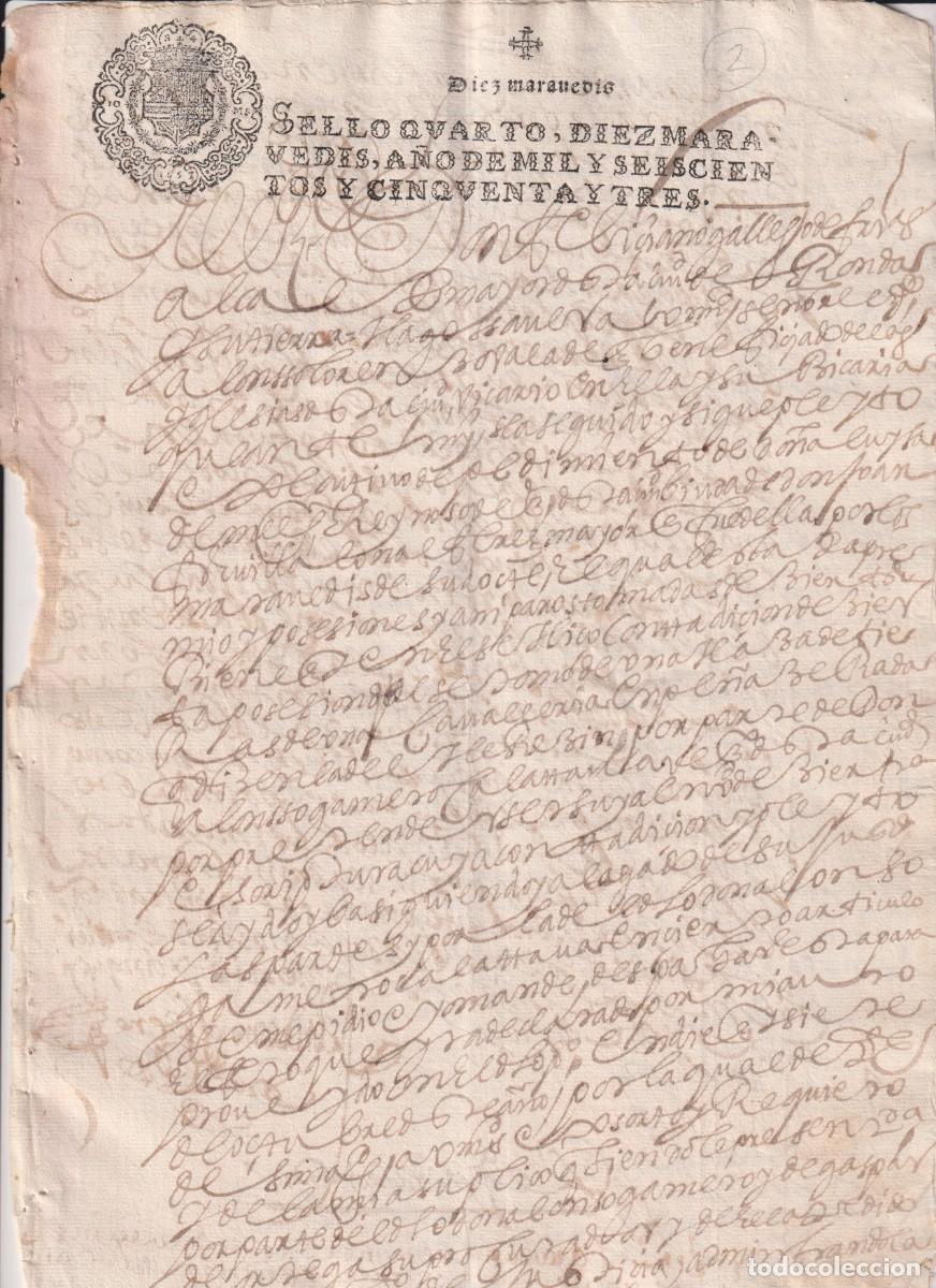 Documentos antiguos: Documento formalizado en Ronda M&aacute;laga en 1653 - Foto 1