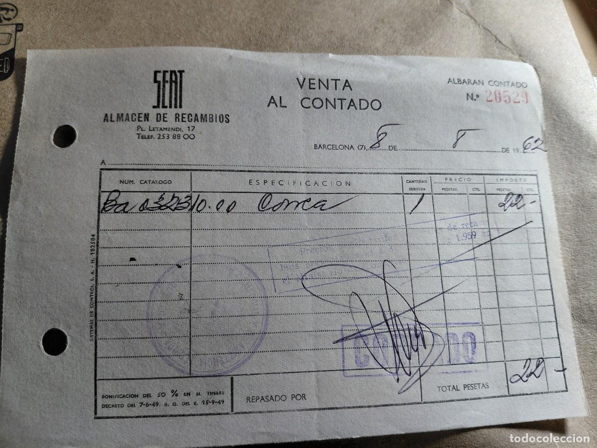 Documentos antiguos: DOCUMENTO ANTIGUO - SEAT 1962 - ALBARAN RECAMBIOS - Foto 1