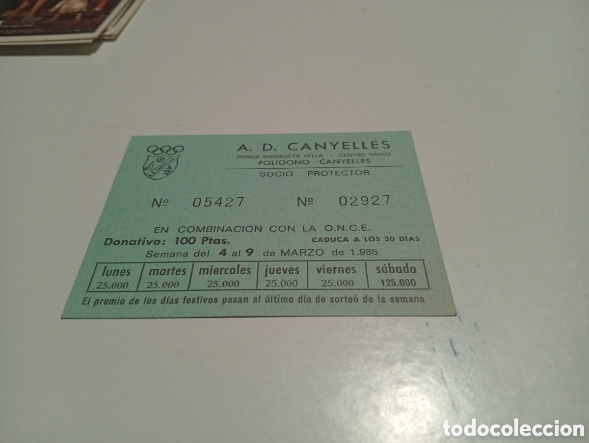 Documentos antiguos: Tarjeta A.D.Canyelles,socion protector 1985 - Foto 1