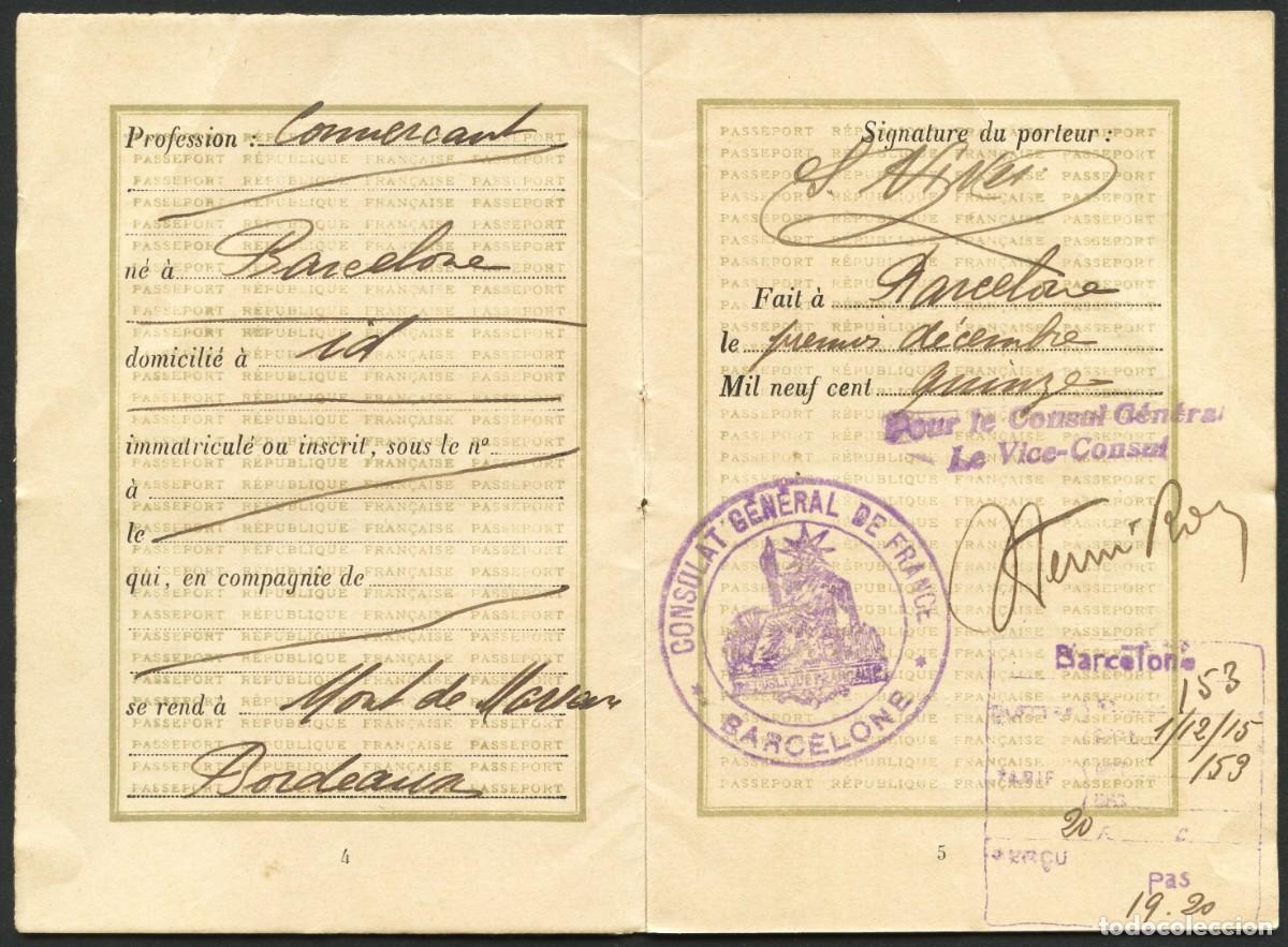 Documentos antiguos: DOCUMENTO, PASAPORTE REP&Uacute;BLICA FRANCESA, BARCELONA, 1915 - Foto 3