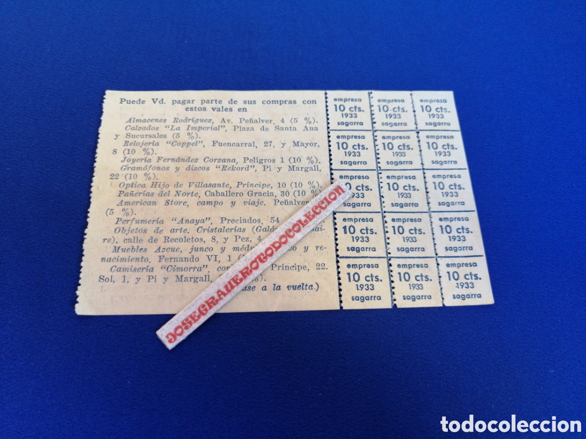 Documentos antiguos: ALMACENES RODR&Iacute;GUEZ (MADRID) CUPONES A&Ntilde;O 1933 - Foto 1