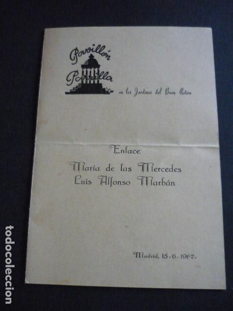 Documentos antiguos: MENU PAVILLON PARRILLA RETIRO MADRID 1962 - Foto 1