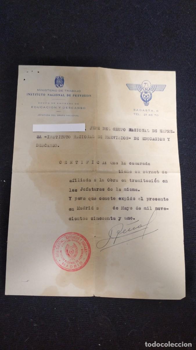 Documentos antiguos: Antiguo documento Instituto nacional previsi&oacute;n 1951. - Foto 1