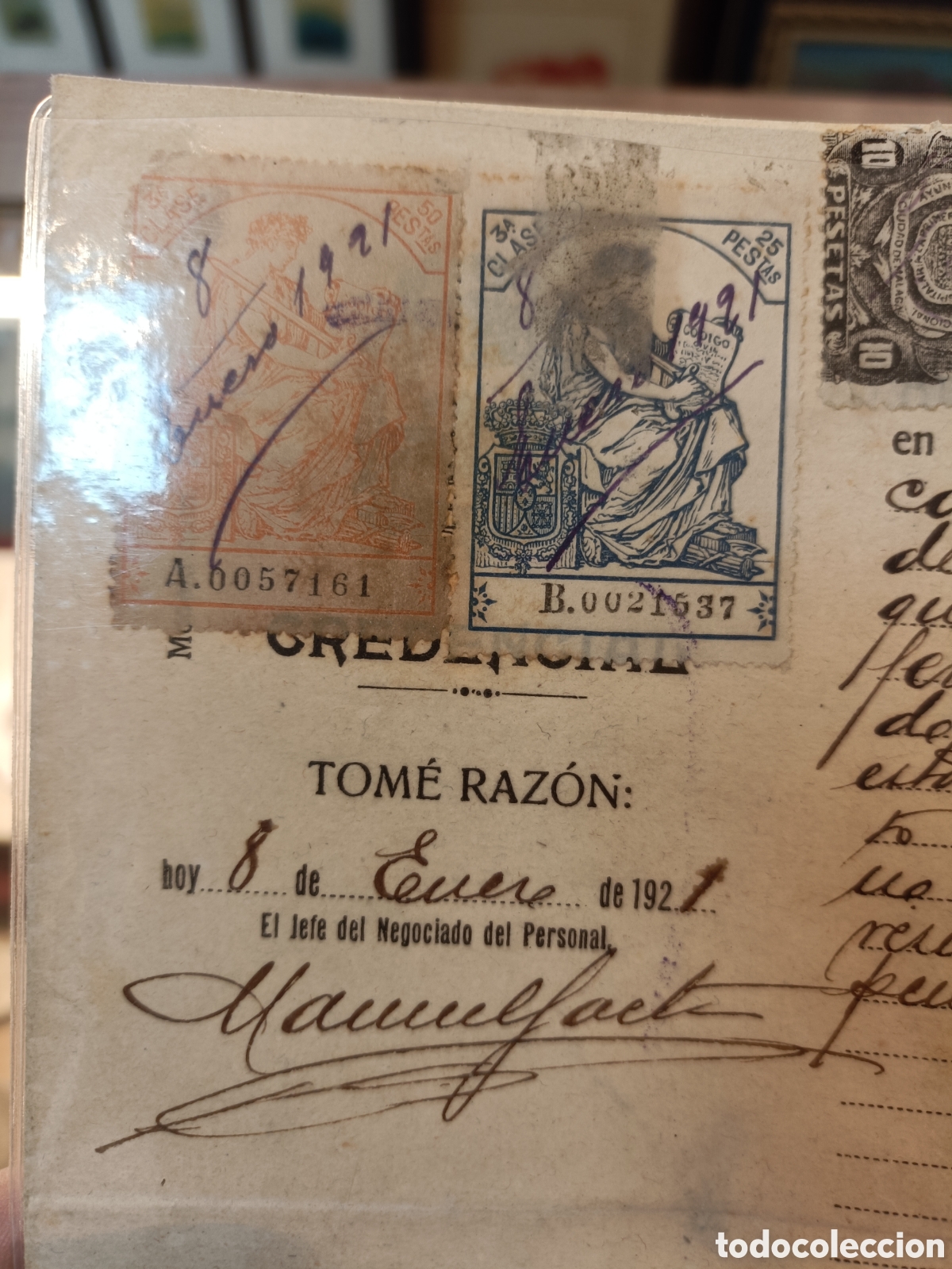 Documentos antiguos: DOCUMENTO TOME RAZ&Oacute;N ENERO DE 1921 - Foto 3