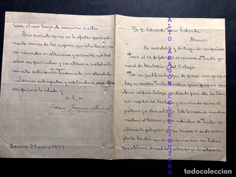 Documentos antiguos: CARTA DAROCA 1929 / A EDUARDO TABOADA ( ALCA&Ntilde;IZ ) CONSTRUCCI&Oacute;N EDIFICIO MONTEP&Iacute;O Y COLEGIO - Foto 1