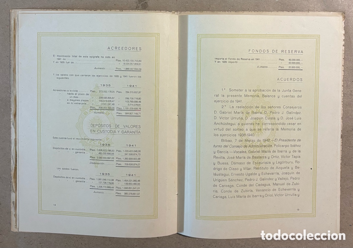 Documentos antiguos: BANCO DE VIZCAYA. MEMORIA CORRESPONDIENTE AL EJERCICIO 1941. - Foto 4