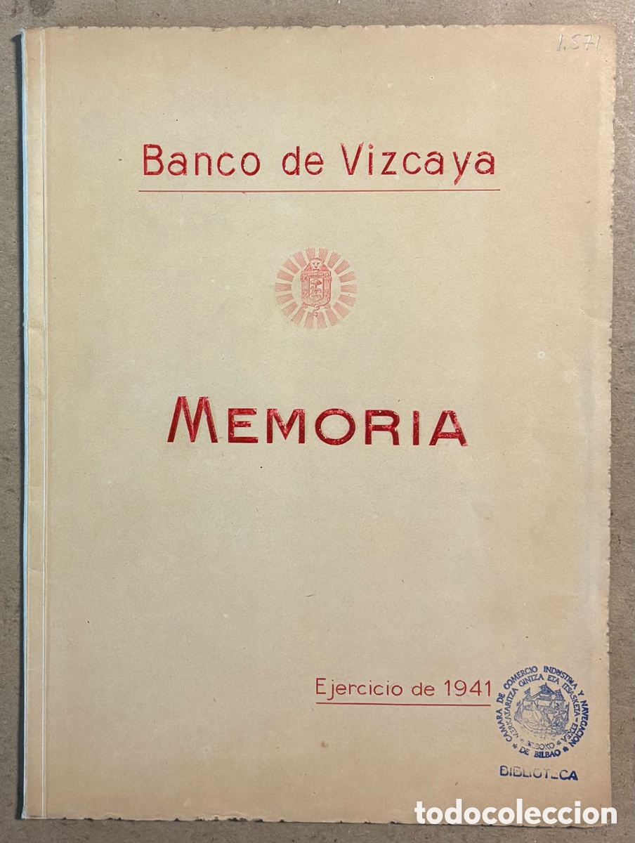 Documentos antiguos: BANCO DE VIZCAYA. MEMORIA CORRESPONDIENTE AL EJERCICIO 1941. - Foto 1