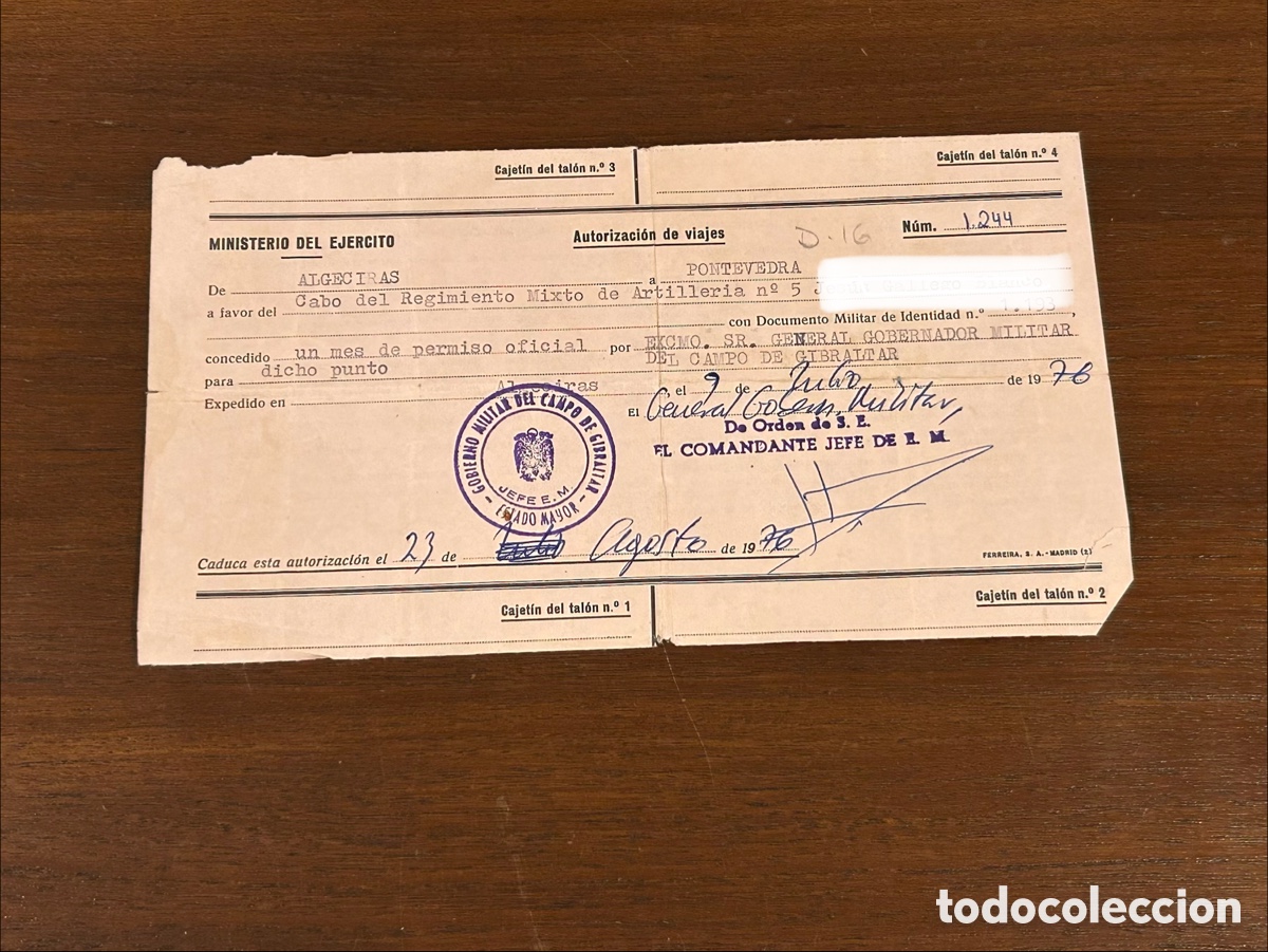 Documentos antiguos: DOCUMENTO MILITAR. PERMISO DE VIAJE - Foto 1