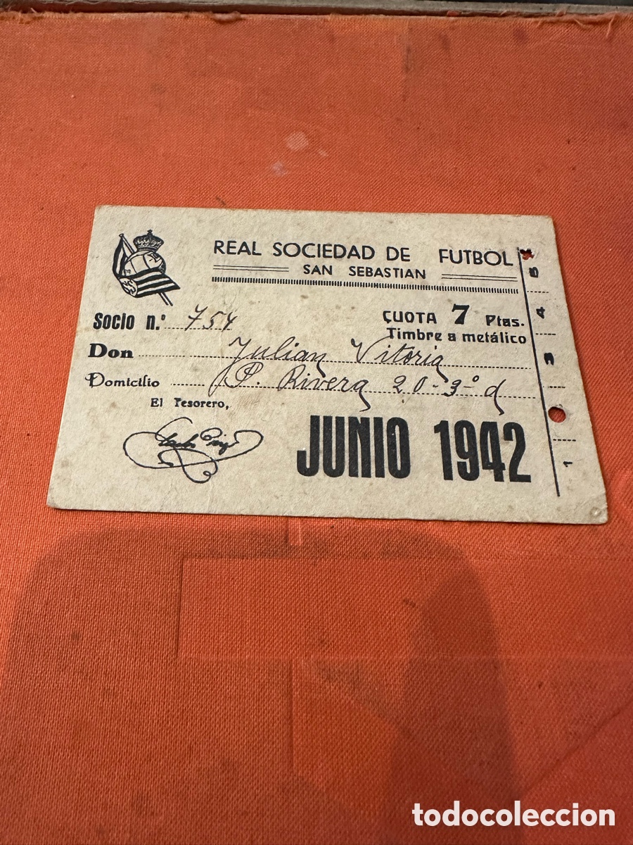 Documentos antiguos: CARNET DE SOCIO DE LA REAL SOCIEDAD DE JUNIO DE 1942 - Foto 1