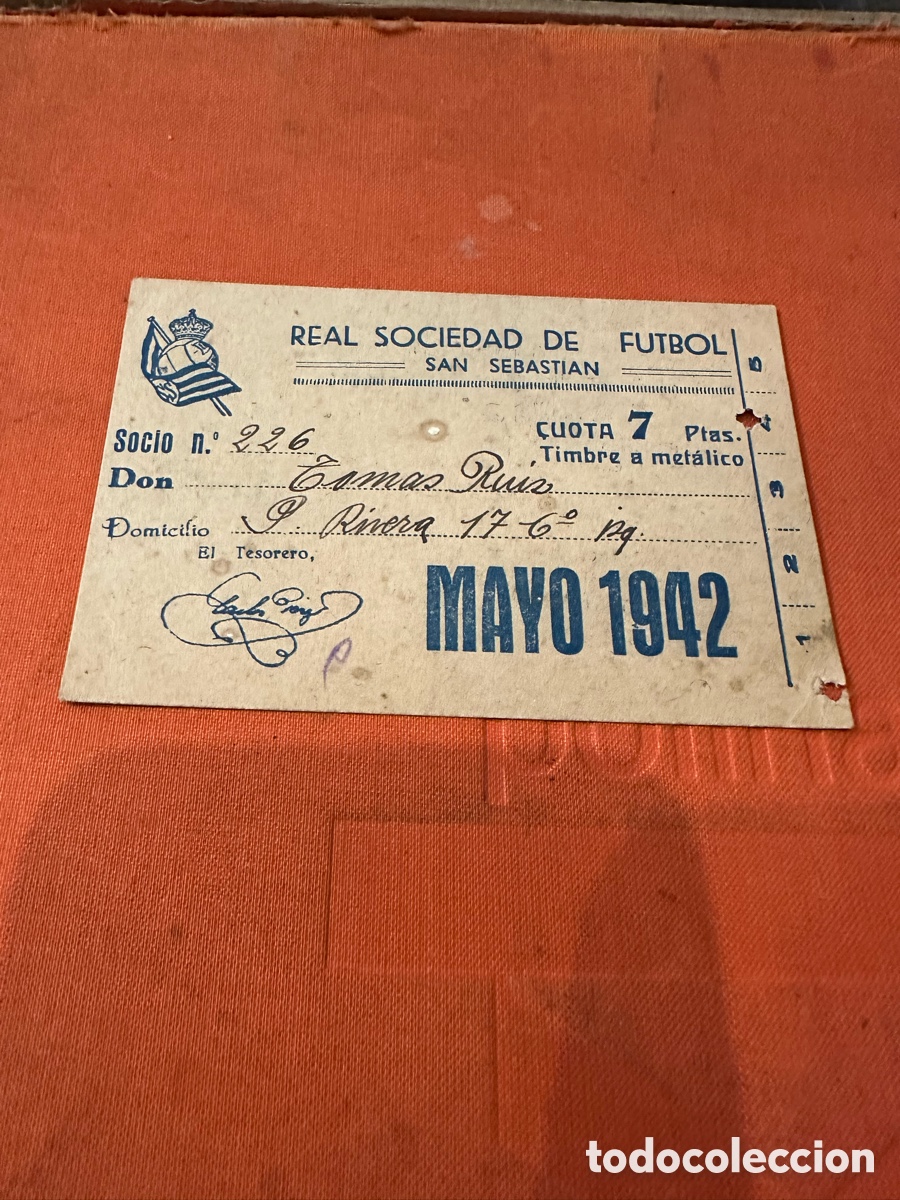 Documentos antiguos: CARNET DE SOCIO DE LA REAL SOCIEDAD DE MAYO DE 1942 - Foto 1