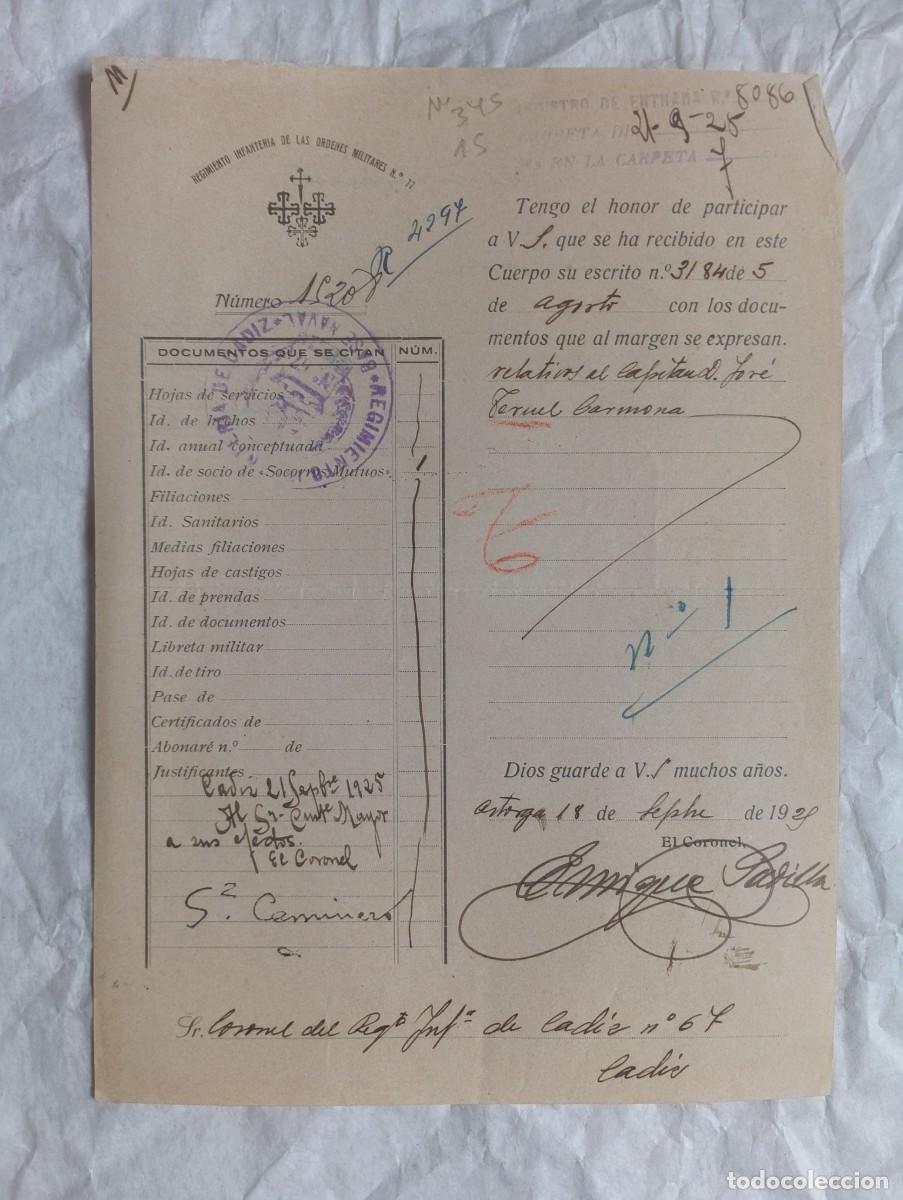 Documentos antiguos: Documento Regimiento Infanter&iacute;a de las &oacute;rdenes militares, n&ordm;77, 1928