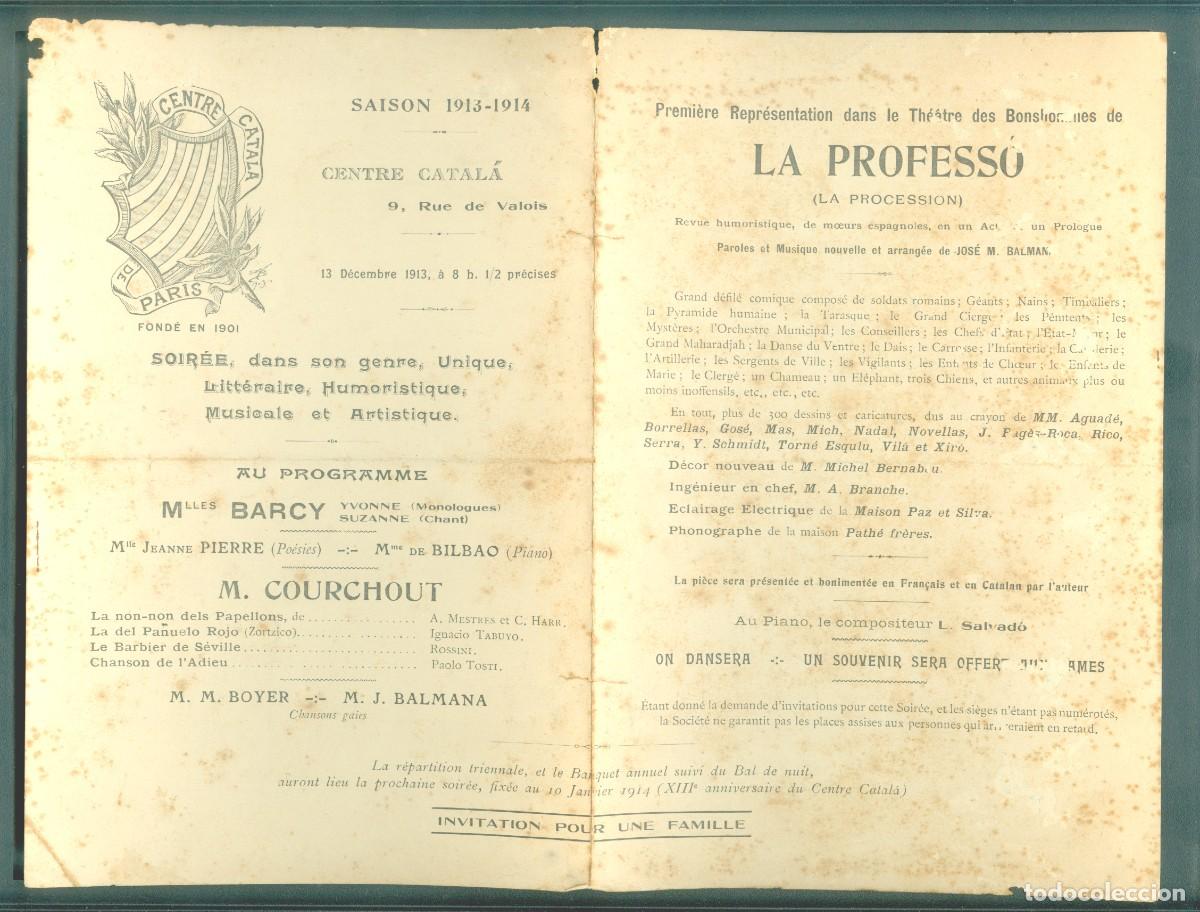 Documentos antiguos: CENTRE CATAL&Aacute; DE PARIS - INVITACI&Oacute; 1913 - 1914 - Foto 1