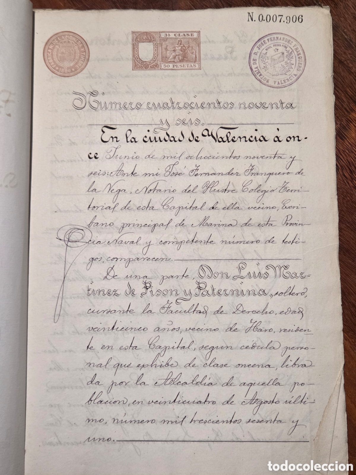 Documentos antiguos: VALENCIA 1896 ESCRITURA DE PR&Eacute;STAMO CON HIPOTECA - Foto 2
