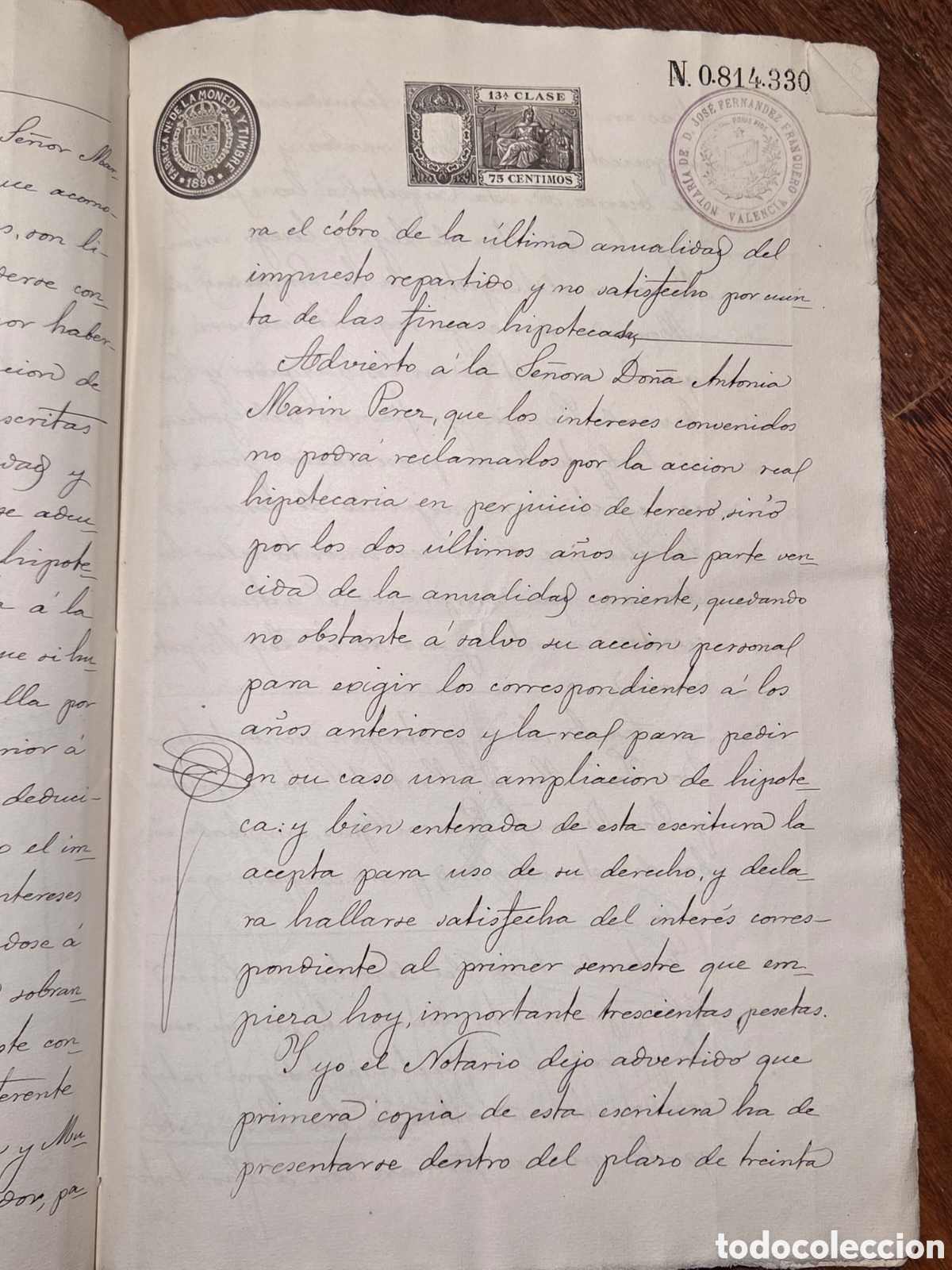 Documentos antiguos: VALENCIA 1896 ESCRITURA DE PR&Eacute;STAMO CON HIPOTECA - Foto 5