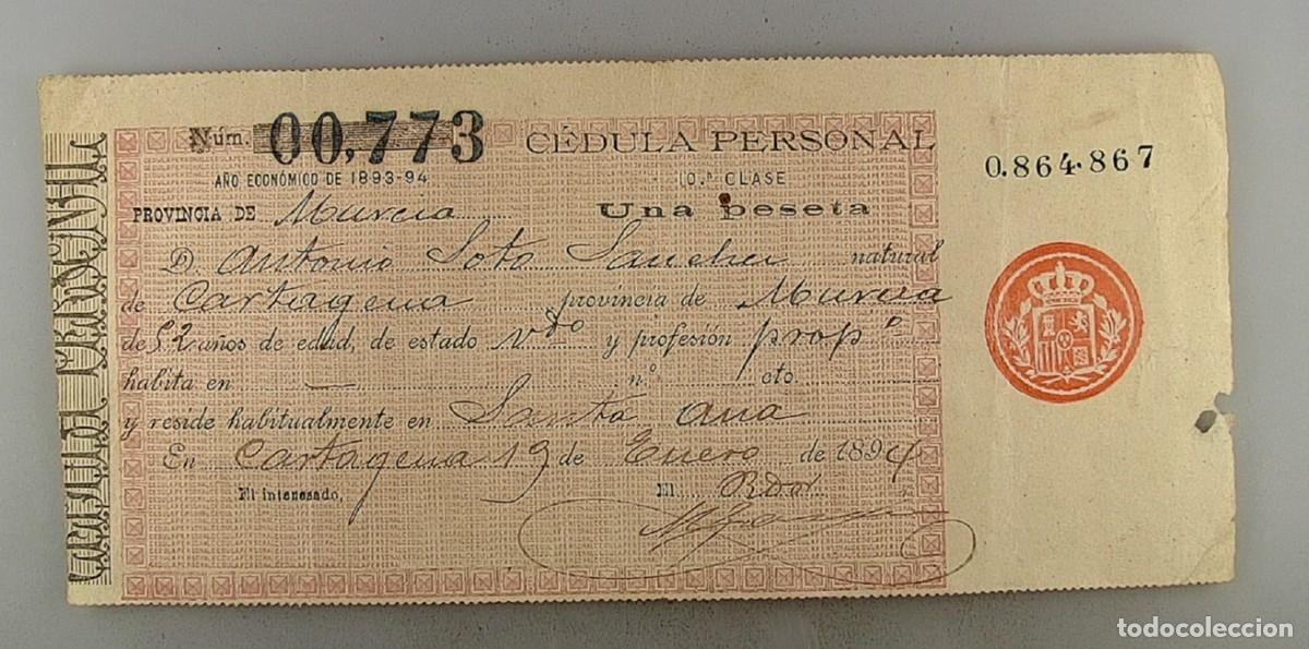 Documentos antiguos: C&eacute;dula de identidad del a&ntilde;o 1893 -1894 - Foto 1