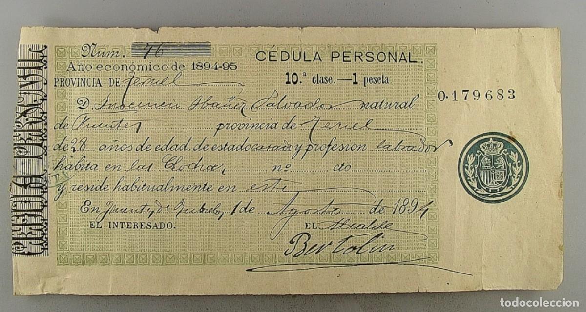 Documentos antiguos: C&eacute;dula de identidad del a&ntilde;o 1894 - 1895 - Foto 1