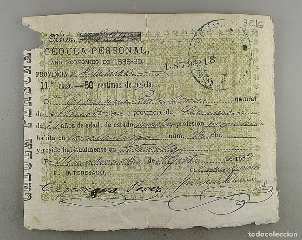 Documentos antiguos: C&eacute;dula de identidad del a&ntilde;o 1888 - 1889 - Foto 1