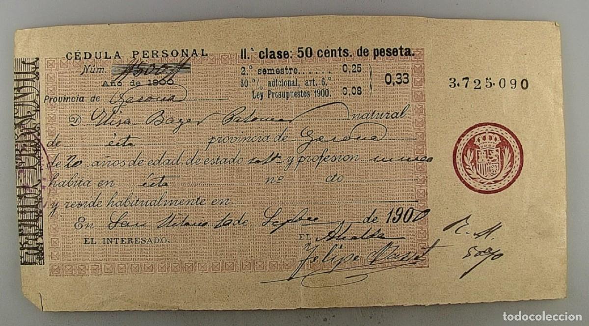 Documentos antiguos: C&eacute;dula de identidad del a&ntilde;o 1900 - Foto 1