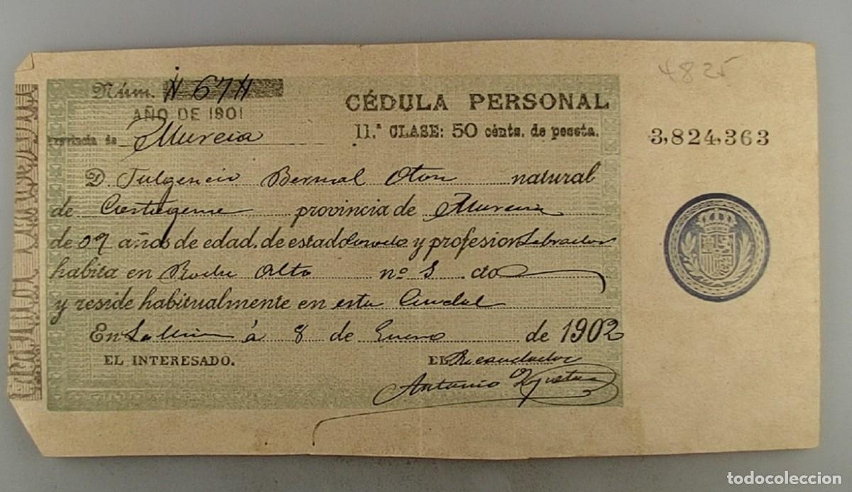 Documentos antiguos: C&eacute;dula de identidad del a&ntilde;o 1901 - Foto 1