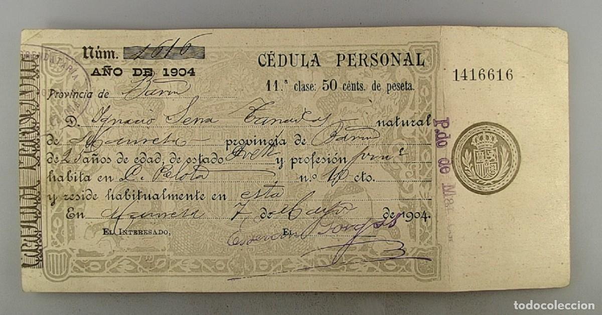 Documentos antiguos: C&eacute;dula de identidad del a&ntilde;o 1904 - Foto 1