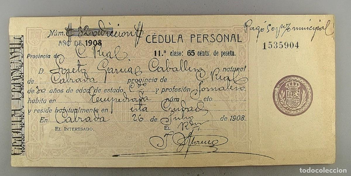 Documentos antiguos: C&eacute;dula de identidad del a&ntilde;o 1908 - Foto 1