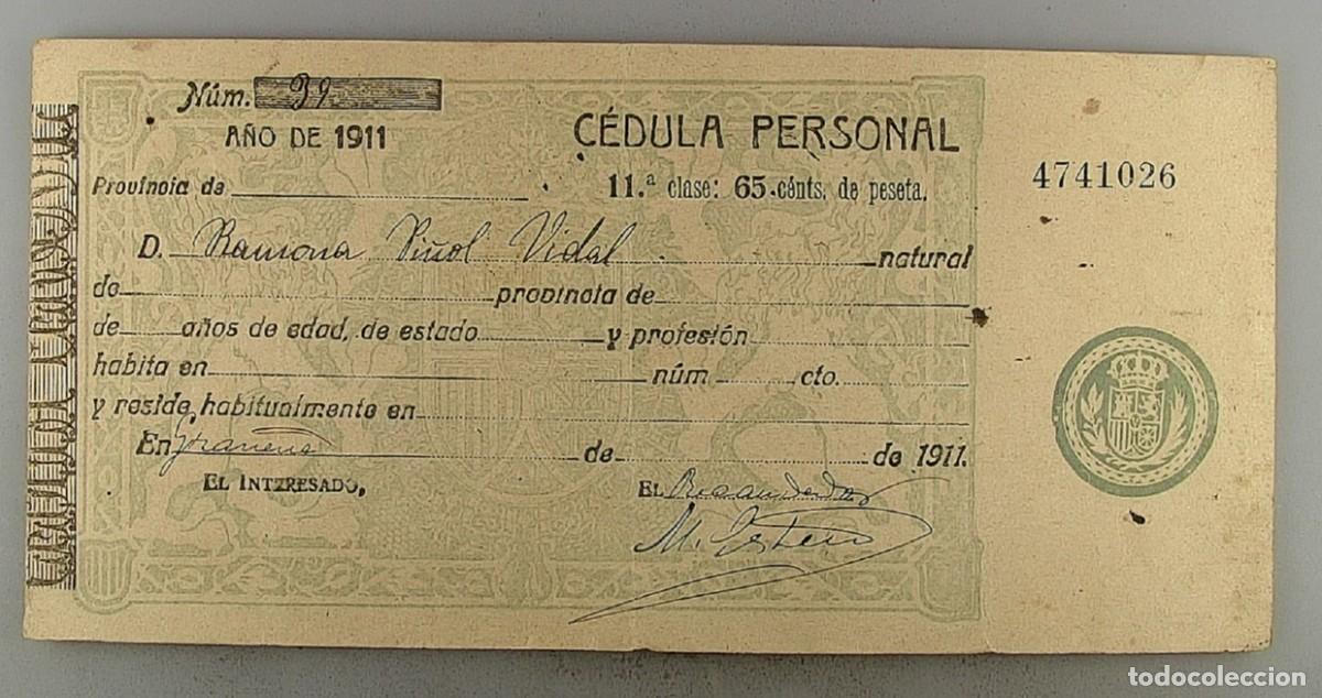 Documentos antiguos: C&eacute;dula de identidad del a&ntilde;o 1911 - Foto 1
