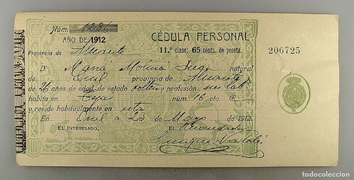 Documentos antiguos: C&eacute;dula de identidad del a&ntilde;o 1912 - Foto 1