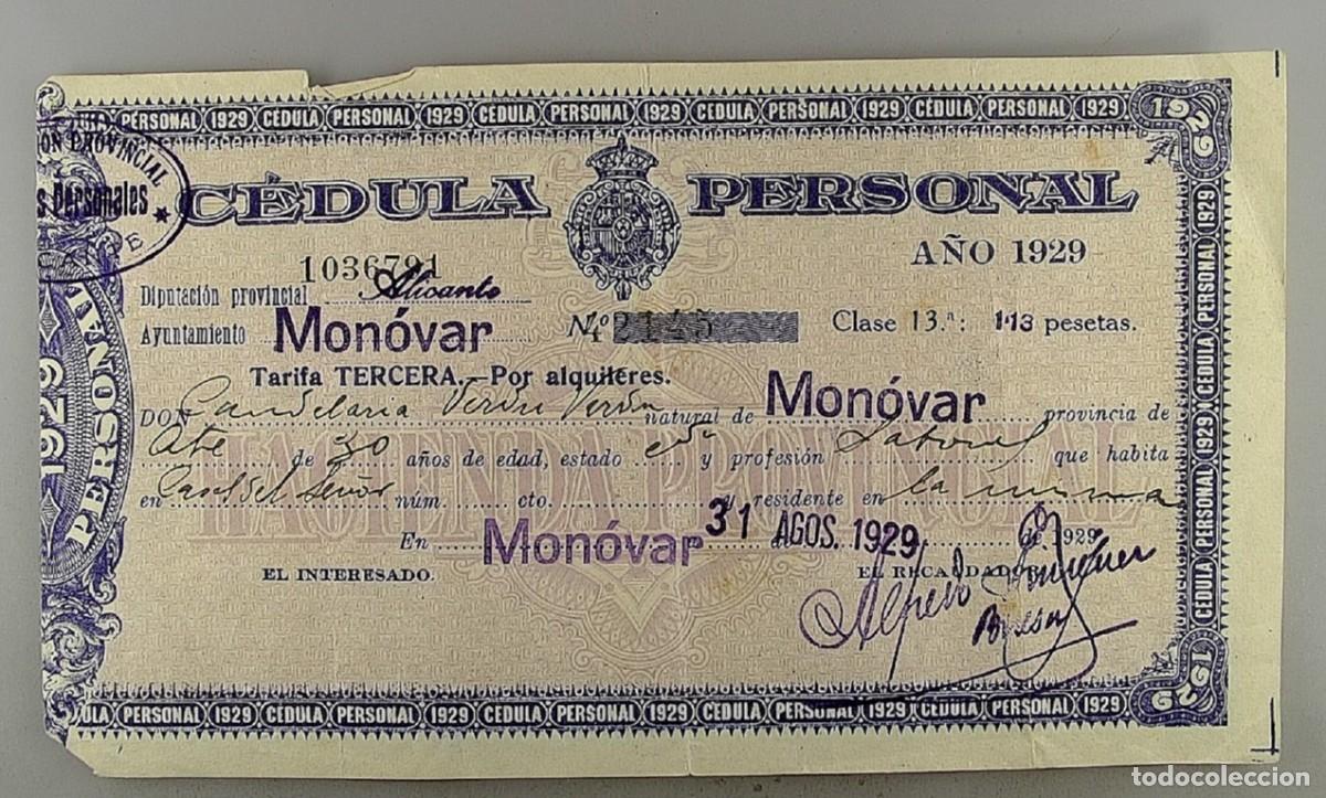 Documentos antiguos: C&eacute;dula de identidad del a&ntilde;o 1929 - Foto 1