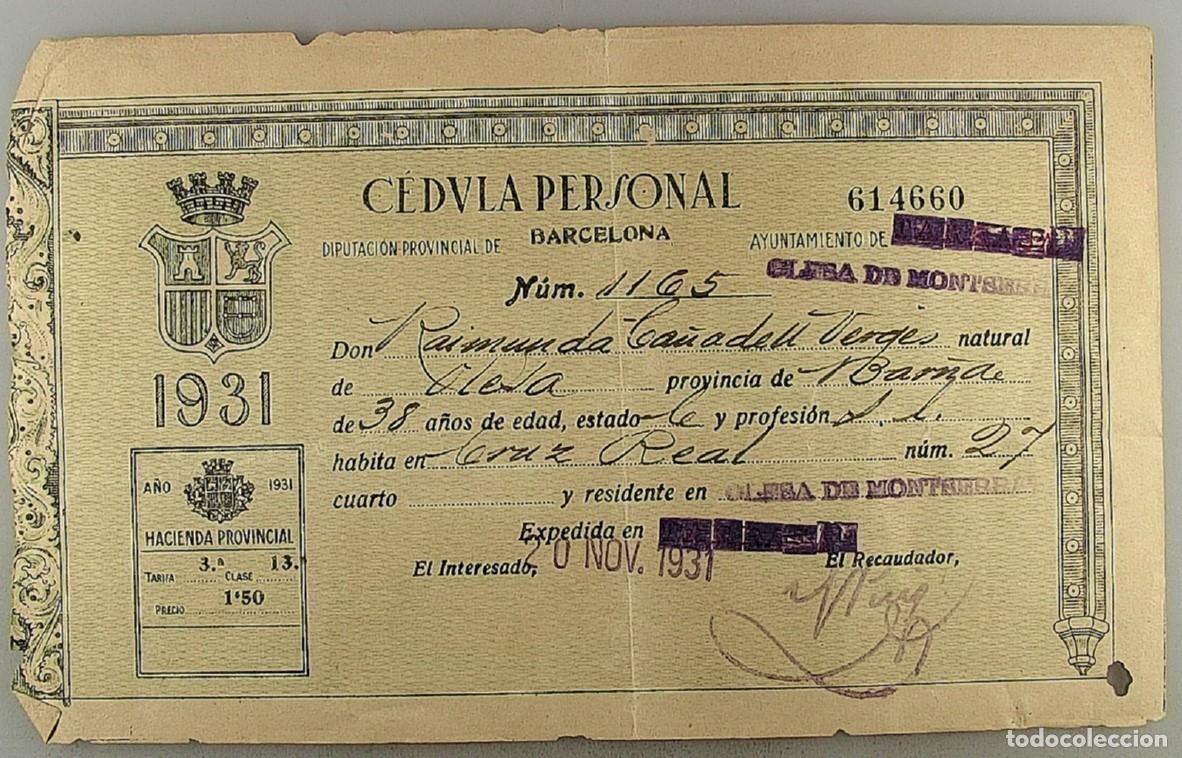 Documentos antiguos: C&eacute;dula de identidad del a&ntilde;o 1931 - Foto 1