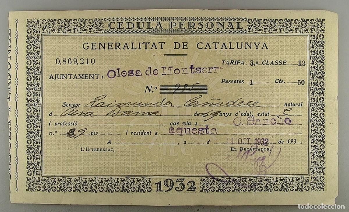 Documentos antiguos: C&eacute;dula de identidad del a&ntilde;o 1932 - Foto 1