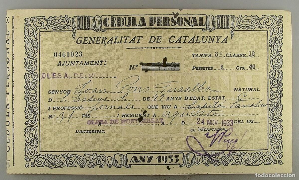 Documentos antiguos: C&eacute;dula de identidad del a&ntilde;o 1932 - Foto 1