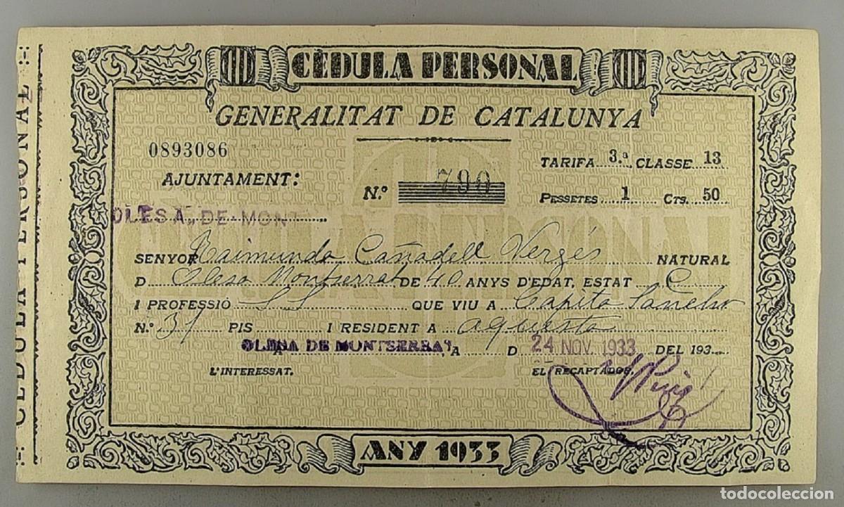 Documentos antiguos: C&eacute;dula de identidad del a&ntilde;o 1933 - Foto 1
