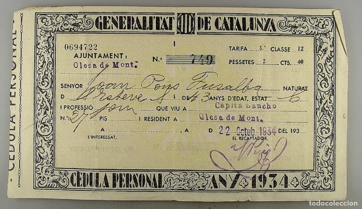 Documentos antiguos: C&eacute;dula de identidad del a&ntilde;o 1934 - Foto 1