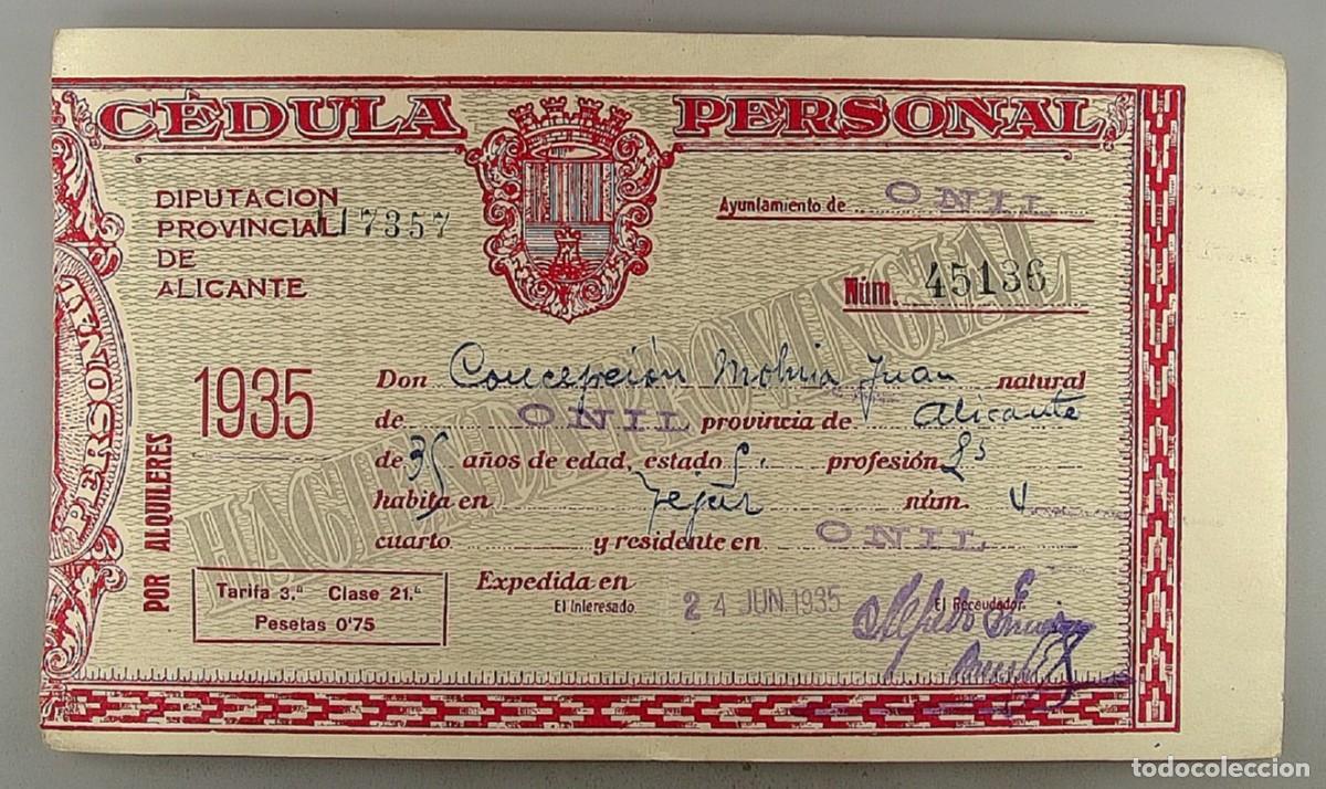 Documentos antiguos: C&eacute;dula de identidad del a&ntilde;o 1935 - Foto 1