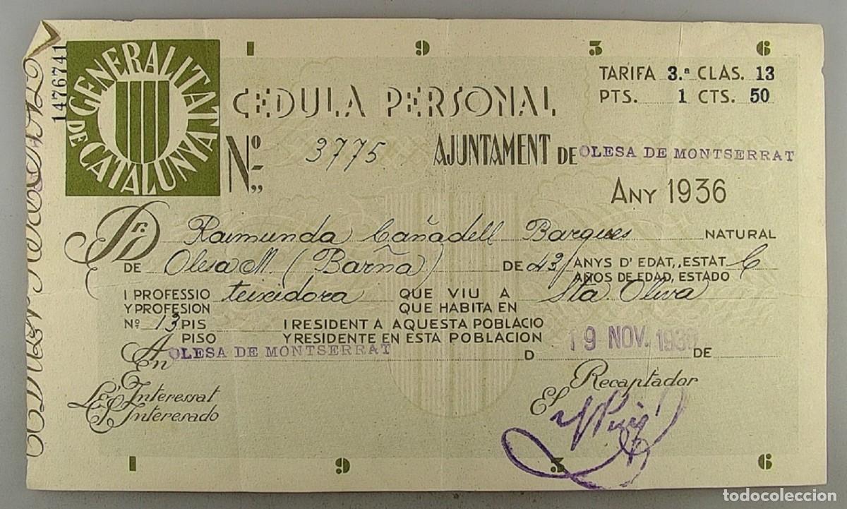 Documentos antiguos: C&eacute;dula de identidad del a&ntilde;o 1936 - Foto 1