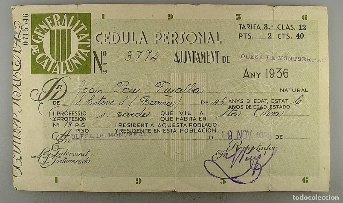 Documentos antiguos: C&eacute;dula de identidad del a&ntilde;o 1936 - Foto 1