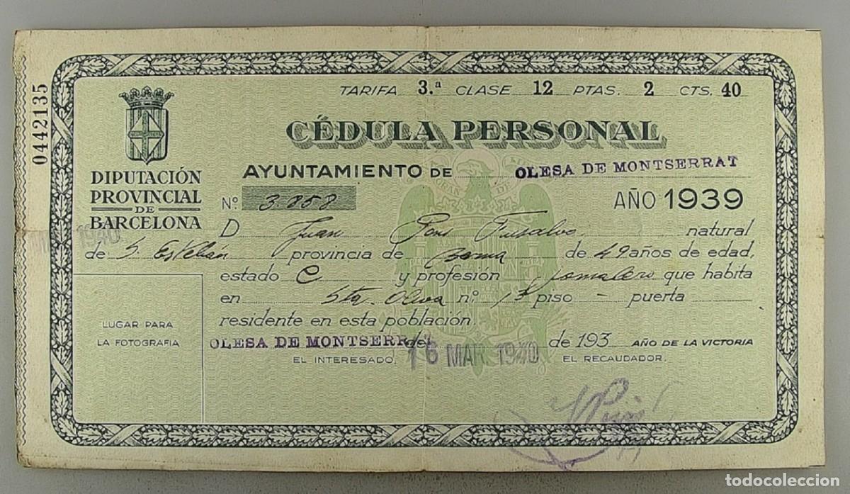 Documentos antiguos: C&eacute;dula de identidad del a&ntilde;o 1939 - Foto 1