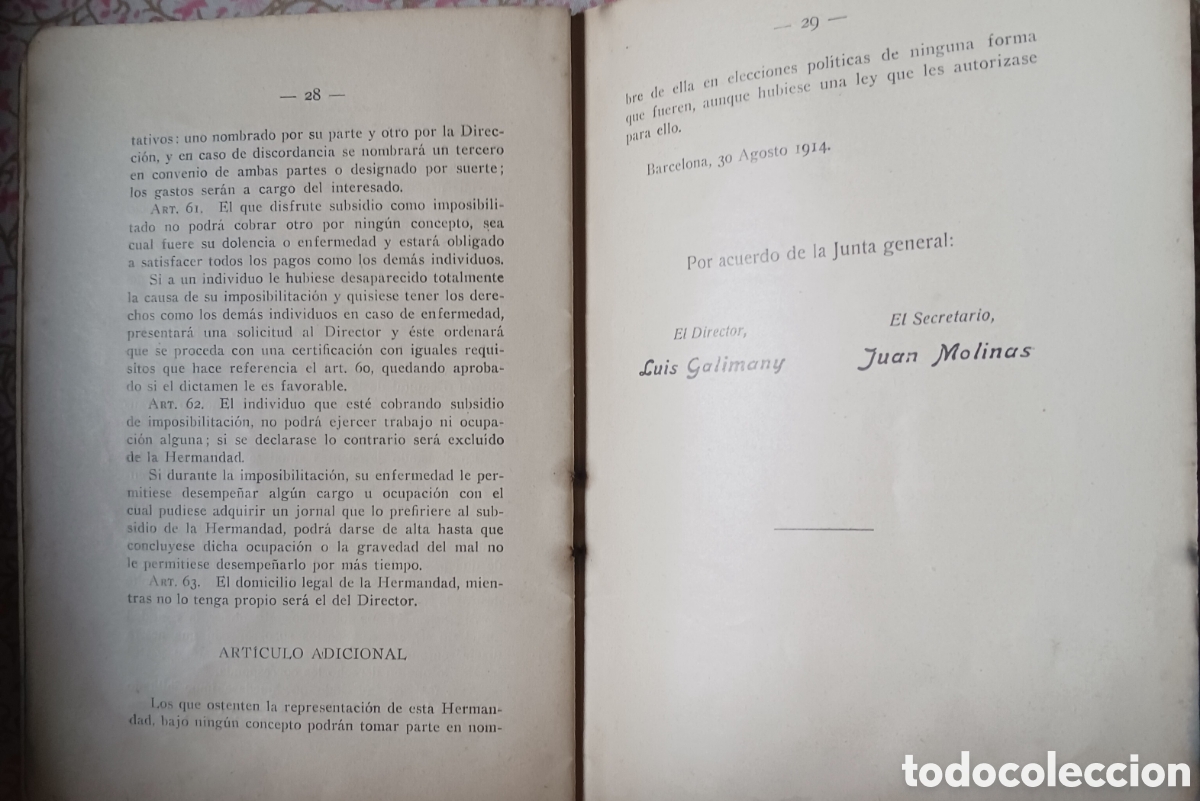 Documentos antiguos: Hermandad El Progreso de la Caridad, fundada en 1885. 1914. Vell i Bell - Foto 5