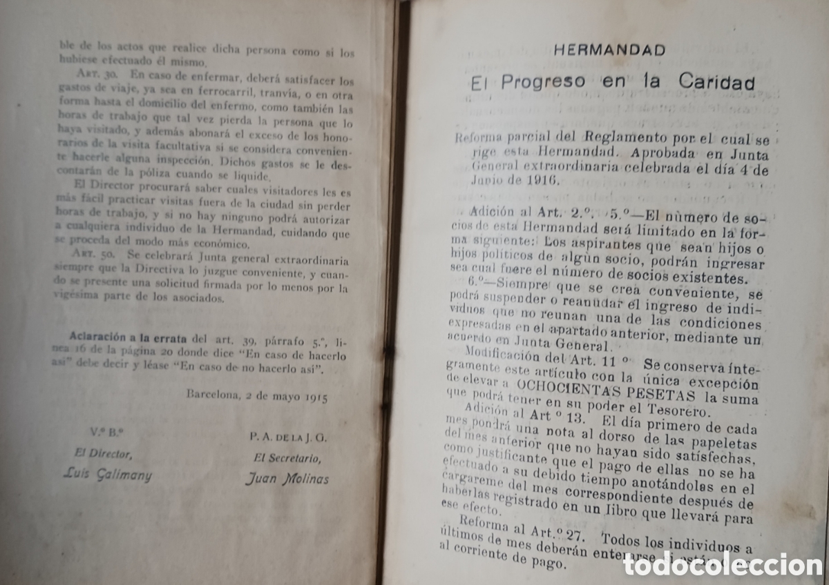 Documentos antiguos: Hermandad El Progreso de la Caridad, fundada en 1885. 1914. Vell i Bell - Foto 4