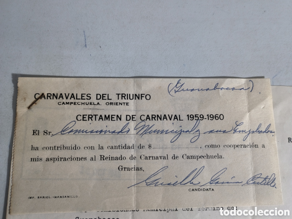 Documentos antiguos: Cuba,bono + documento certamen carnaval del triunfo 1959. - Foto 1