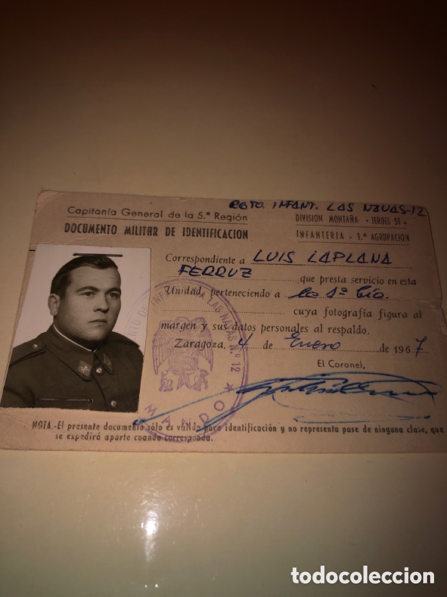 Documentos antiguos: Documento militar (infanter&iacute;a) - Foto 1