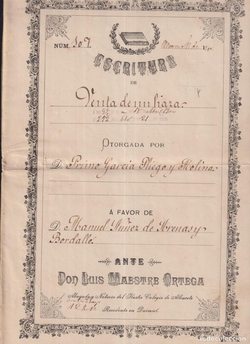 Documentos antiguos: VENTA NOTARIAL DE UNA HAZA EN DAIMIEL CIUDAD REAL EN 1900 - Foto 1