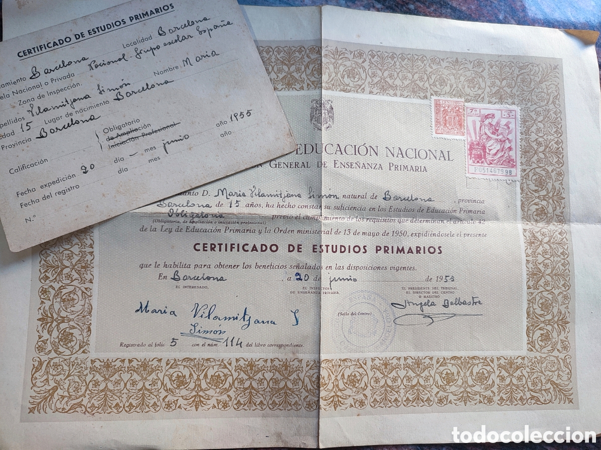 Documentos antiguos: Certificado estudios primarios. 1955. Barcelona - Foto 2