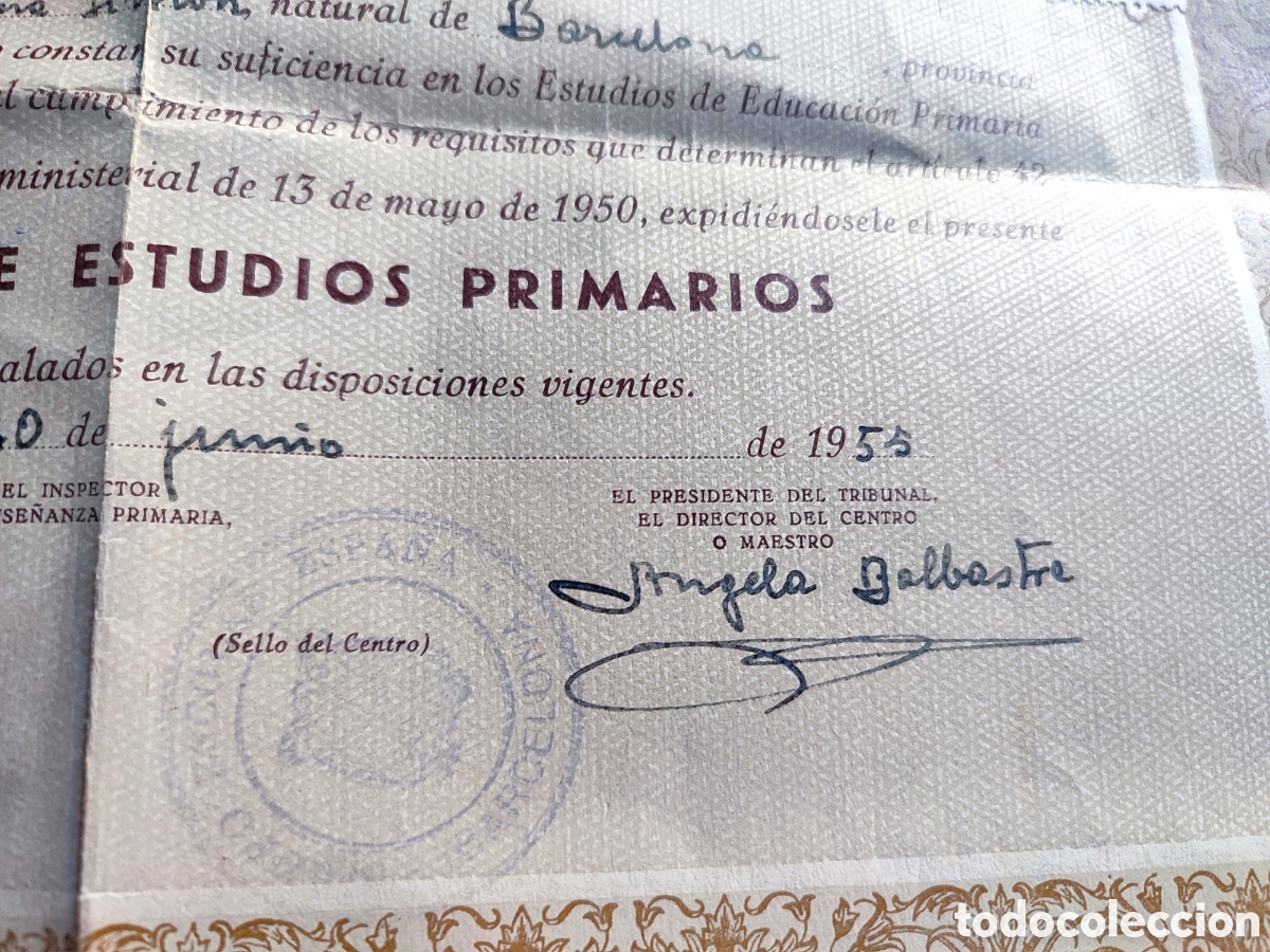 Documentos antiguos: Certificado estudios primarios. 1955. Barcelona - Foto 3
