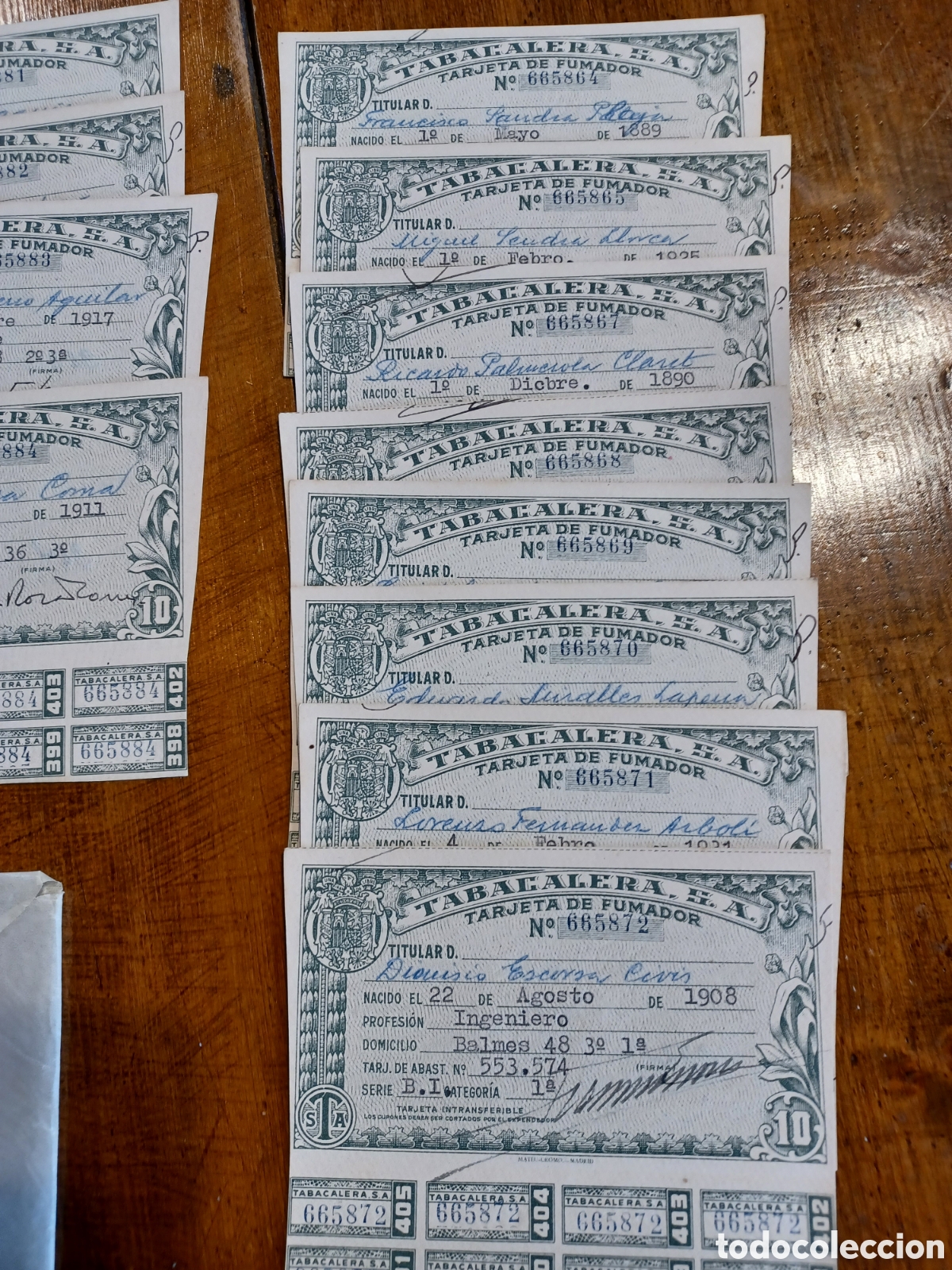 Documentos antiguos: Tarjetas de fumador, Tabacalera s.a. - Foto 2