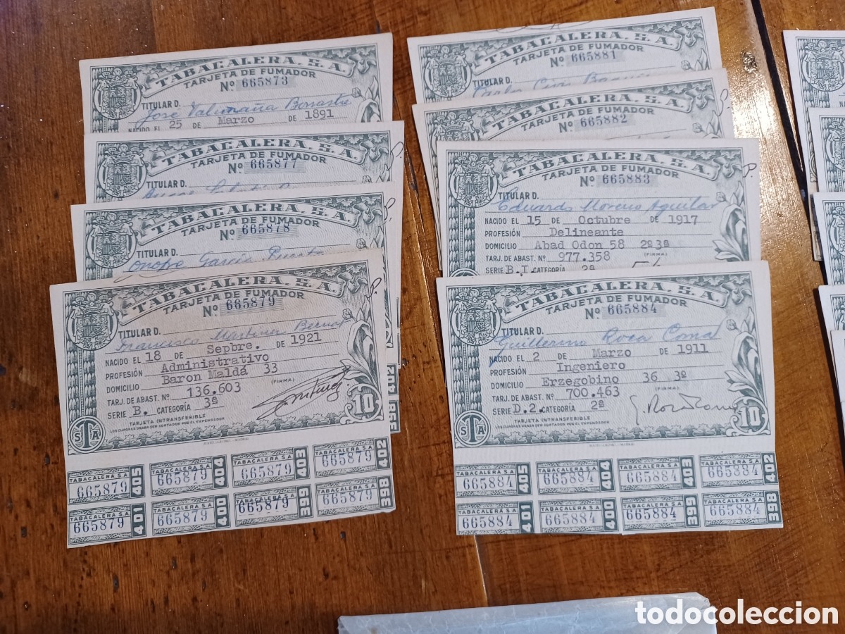 Documentos antiguos: Tarjetas de fumador, Tabacalera s.a. - Foto 3