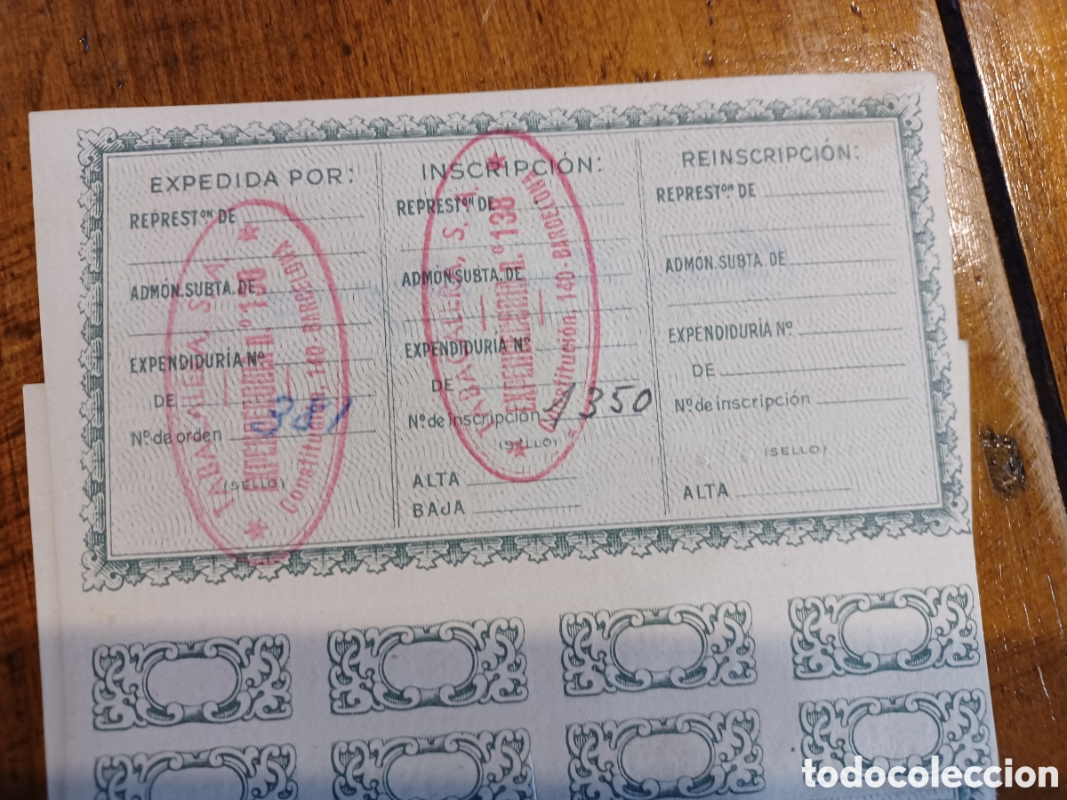 Documentos antiguos: Tarjetas de fumador, Tabacalera s.a. - Foto 6